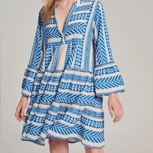 Devotion TWINS Blue and Cream Geometric Midi Dress (104)